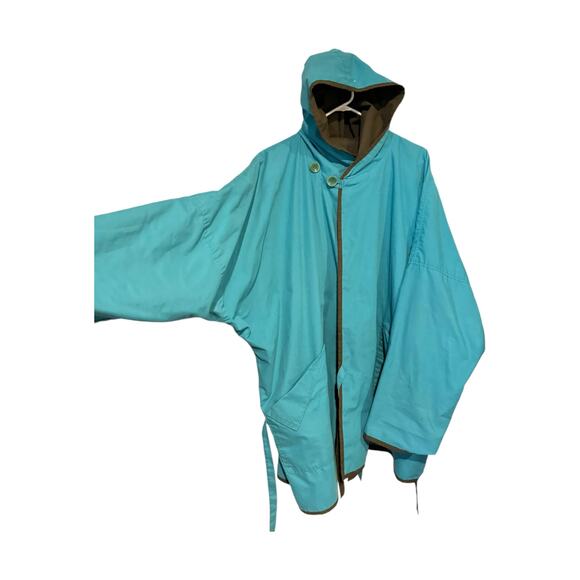 Vintage Japanalia by Eiko Sakai reversible hood coat green blue size M oversized - Picture 8 of 16